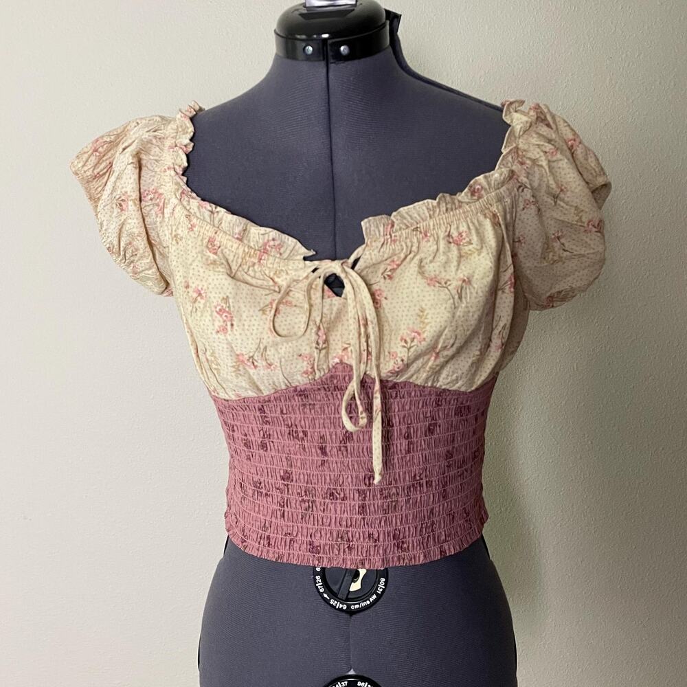 Cottagecore Puff Sleeve Top Floral Smocked Peasant Blouse boho fairy milkmaid